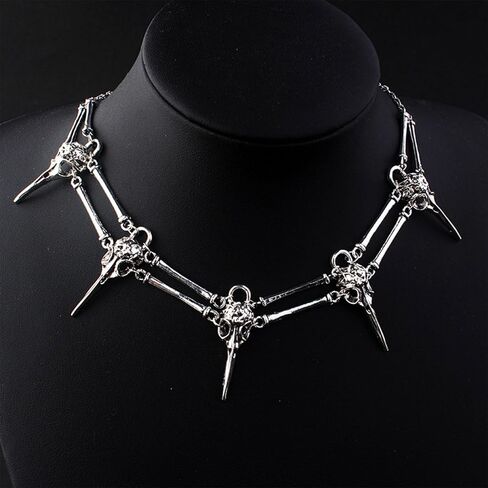 Punk Choker Necklace for Women Men Tassel Black Pearls Beads with Spike Necklace Raven Skull Necklace Gothic Jewelry Gifts in Saudi Arabia