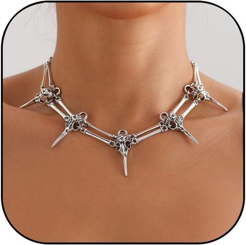 Punk Choker Necklace for Women Men Tassel Black Pearls Beads with Spike Necklace Raven Skull Necklace Gothic Jewelry Gifts in Saudi Arabia