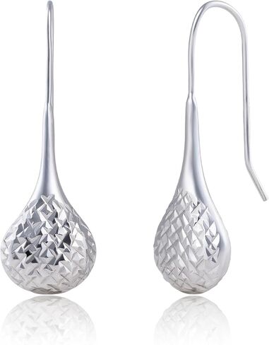 925 Sterling Silver Dangle Teardrop Earrings for Women | 36MM Diamond Cut Silver Dangling Earrings | Hypoallergenic Lightweight Long Dangle Earring with Secure Hook by MAX + STONE in Saudi Arabia