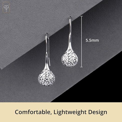 925 Sterling Silver Dangle Teardrop Earrings for Women | 36MM Diamond Cut Silver Dangling Earrings | Hypoallergenic Lightweight Long Dangle Earring with Secure Hook by MAX + STONE in Saudi Arabia