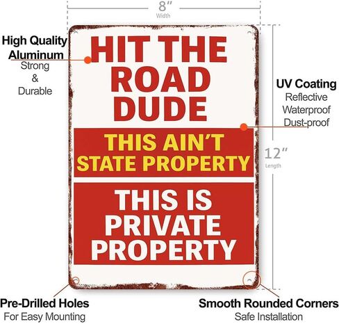 Hit The Road Dude - لافتة معدنية عتيقة من الألومنيوم للملكية الخاصة - ديكور حائط مضحك مقاس 12x8 بوصة للمنزل in Kuwait