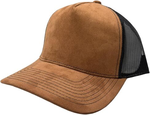 Ashen Fane Faux Suede Polyester Blend 5 Panel Classic Flat or Round Visor Adjustable Snapback Mesh Back Trucker Hat in Saudi Arabia