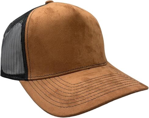 Ashen Fane Faux Suede Polyester Blend 5 Panel Classic Flat or Round Visor Adjustable Snapback Mesh Back Trucker Hat in Saudi Arabia