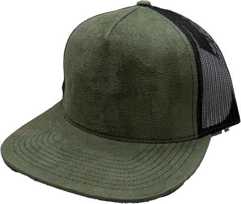 Ashen Fane Faux Suede Polyester Blend 5 Panel Classic Flat or Round Visor Adjustable Snapback Mesh Back Trucker Hat in Saudi Arabia