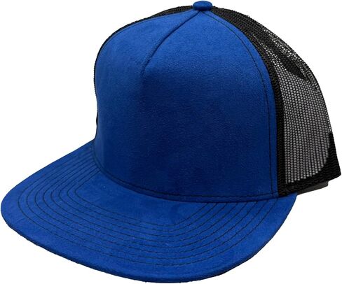 Ashen Fane Faux Suede Polyester Blend 5 Panel Classic Flat or Round Visor Adjustable Snapback Mesh Back Trucker Hat in Saudi Arabia