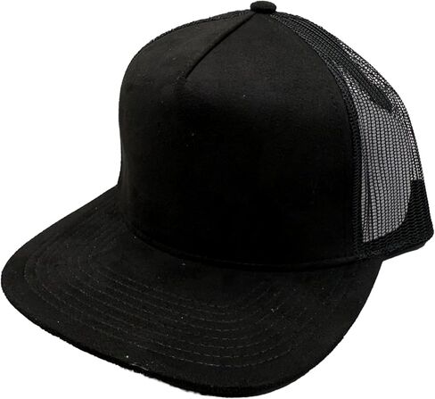 Ashen Fane Faux Suede Polyester Blend 5 Panel Classic Flat or Round Visor Adjustable Snapback Mesh Back Trucker Hat in Saudi Arabia