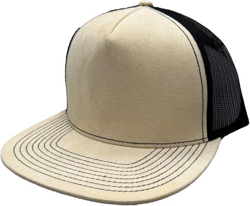 Ashen Fane Faux Suede Polyester Blend 5 Panel Classic Flat or Round Visor Adjustable Snapback Mesh Back Trucker Hat in Saudi Arabia