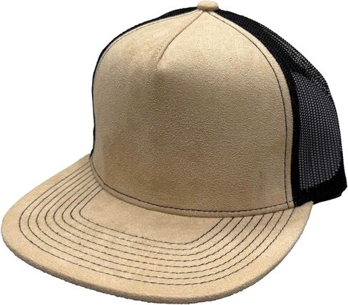 Ashen Fane Faux Suede Polyester Blend 5 Panel Classic Flat or Round Visor Adjustable Snapback Mesh Back Trucker Hat in Saudi Arabia