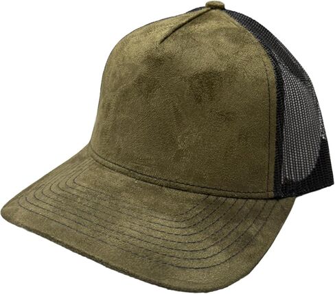 Ashen Fane Faux Suede Polyester Blend 5 Panel Classic Flat or Round Visor Adjustable Snapback Mesh Back Trucker Hat in Saudi Arabia