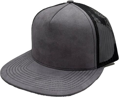 Ashen Fane Faux Suede Polyester Blend 5 Panel Classic Flat or Round Visor Adjustable Snapback Mesh Back Trucker Hat in Saudi Arabia
