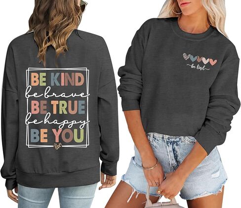 LIWYLU Kindness Is Free Sweatshirt Women Inspirational Sayings Be kind Positive Long Sleeve Shirts Pullover Crewneck Tops in Saudi Arabia