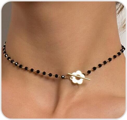 Imitation Pearl Small Flower Choker Necklace for Women Dainty Black Bead OT Clap Statement Necklace Simple Daily Party Prom Jewelry in Saudi Arabia