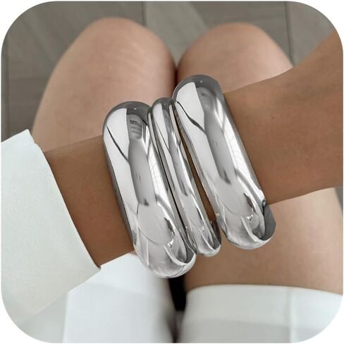 inactwin 3pcs أساور الذهب مكتنزة للنساء كومة العصرية واسعة المعصم بيان الإسورة الفضة الكفة الأساور الأزياء والمجوهرات هدية الملحقات in Kuwait