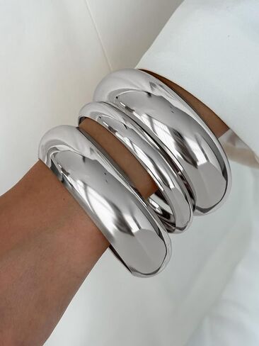 inactwin 3pcs أساور الذهب مكتنزة للنساء كومة العصرية واسعة المعصم بيان الإسورة الفضة الكفة الأساور الأزياء والمجوهرات هدية الملحقات in Kuwait
