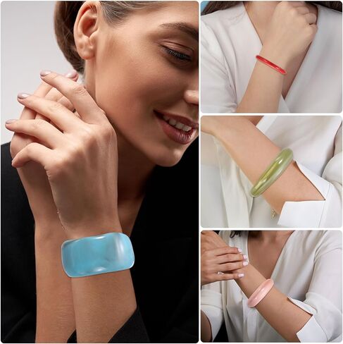 MECCANIXITY Acrylic Chunky Bangle Bracelets for Women, Acrylic Resin Bangle Statement Acetate Cuff Wristband Fashion Jewelry Bracelet in Saudi Arabia