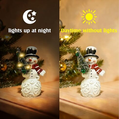 مجموعة زينة عيد الميلاد لرجل الثلج مكونة من قطعتين مع أضواء LED، تماثيل رجل ثلج تضيء من الراتنج مع شجرة وإكليل، ديكور سطح الطاولة للعطلات يعمل بالبطارية لمنزل عيد الميلاد، رف، رف، هدية in Kuwait