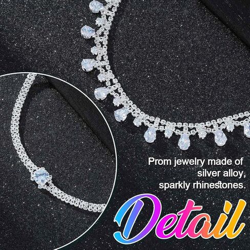 GORAIS Silver Wedding Prom Jewelry Sets Rhinestone Necklace and Earrings Set for Women Formal in Saudi Arabia