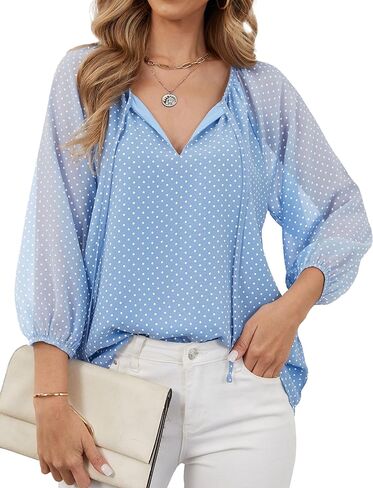 Womens Tops Dressy Casual Business Work Blouses for Women 3/4 Length Sleeve Chiffon Office Tunic Shirts in Saudi Arabia