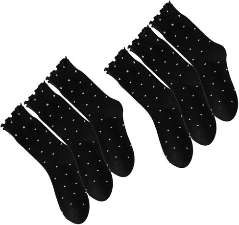 CWB&ADB 3 pairs of 9-11 women's polka dot pleated ankle socks, cute lotus leaf pleated ankle socks in Saudi Arabia