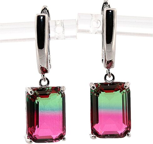 Emerald Watermelon Tourmaline Silver Dangle Earrings 049 in Saudi Arabia