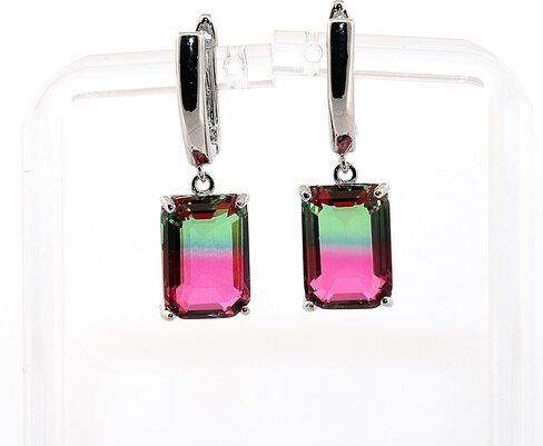 Emerald Watermelon Tourmaline Silver Dangle Earrings 049 in Saudi Arabia