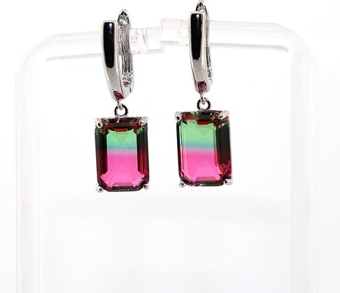Emerald Watermelon Tourmaline Silver Dangle Earrings 049 in Saudi Arabia