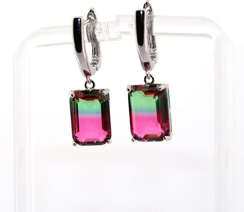 Emerald Watermelon Tourmaline Silver Dangle Earrings 049 in Saudi Arabia