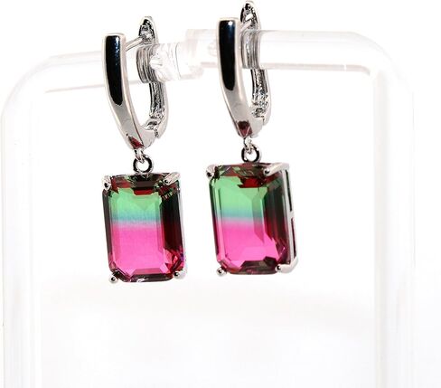 Emerald Watermelon Tourmaline Silver Dangle Earrings 049 in Saudi Arabia