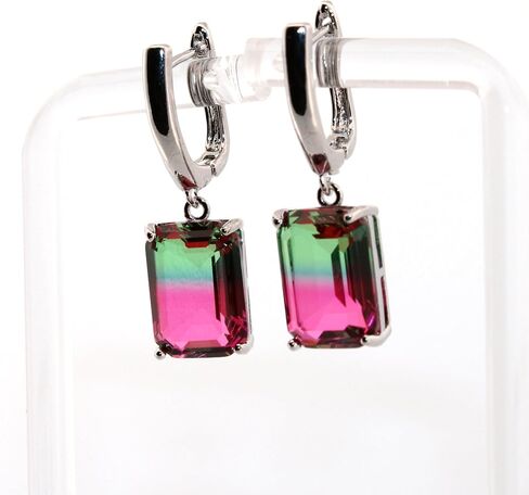 Emerald Watermelon Tourmaline Silver Dangle Earrings 049 in Saudi Arabia