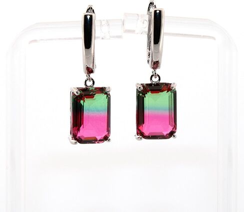 Emerald Watermelon Tourmaline Silver Dangle Earrings 049 in Saudi Arabia