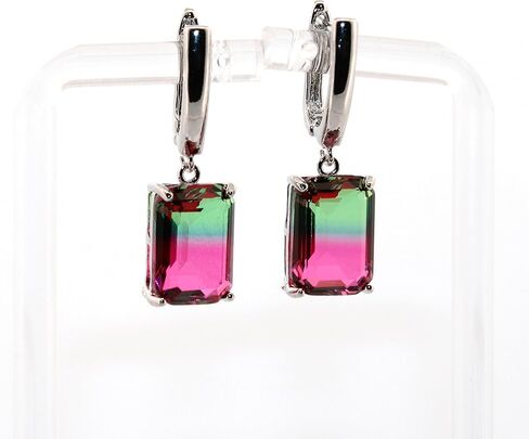 Emerald Watermelon Tourmaline Silver Dangle Earrings 049 in Saudi Arabia