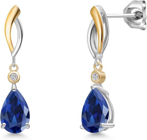 Gem Stone King Infinity Dangle Earrings for Women | 9X6MM Pear Gemstone Birthstone and Lab Grown Diamond | 925 Silver 10K Yellow Gold | Jewelry Gift for Her Mom Wife in Saudi Arabia
