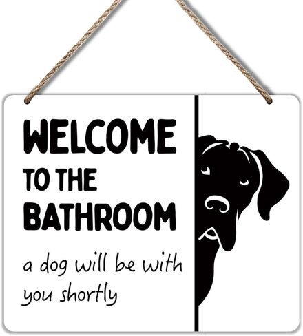 Udinaz Funny Dog Welcome Hanging Sign for Bathroom, Funny Bathroom Wall Decor, Humorous Dog Hanging Wood Plaque Decor for Bath Room Washroom Wall Door Decorations in Saudi Arabia