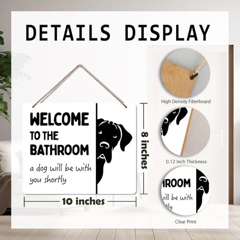 Udinaz Funny Dog Welcome Hanging Sign for Bathroom, Funny Bathroom Wall Decor, Humorous Dog Hanging Wood Plaque Decor for Bath Room Washroom Wall Door Decorations in Saudi Arabia