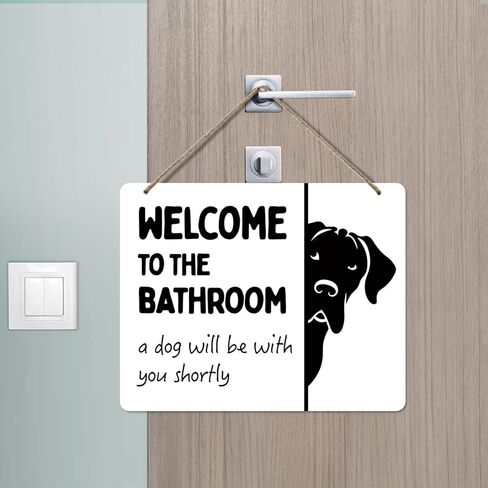 Udinaz Funny Dog Welcome Hanging Sign for Bathroom, Funny Bathroom Wall Decor, Humorous Dog Hanging Wood Plaque Decor for Bath Room Washroom Wall Door Decorations in Saudi Arabia