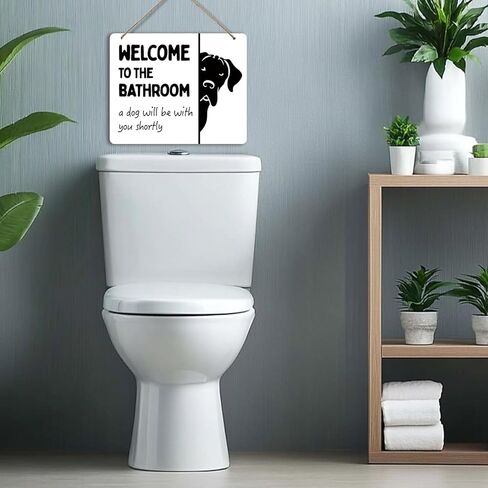 Udinaz Funny Dog Welcome Hanging Sign for Bathroom, Funny Bathroom Wall Decor, Humorous Dog Hanging Wood Plaque Decor for Bath Room Washroom Wall Door Decorations in Saudi Arabia