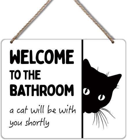 Udinaz Funny Dog Welcome Hanging Sign for Bathroom, Funny Bathroom Wall Decor, Humorous Dog Hanging Wood Plaque Decor for Bath Room Washroom Wall Door Decorations in Saudi Arabia