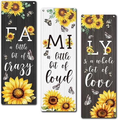 Zmyollo Family Wall Decor Sign, 3 Pieces Sunflower Wooden Sign With Rope, Rustic Wall Art Decor For Home Bedroom Living Room, Artwork Gifts For Family Friend Colleague, B07 in Saudi Arabia