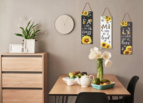 Zmyollo Family Wall Decor Sign, 3 Pieces Sunflower Wooden Sign With Rope, Rustic Wall Art Decor For Home Bedroom Living Room, Artwork Gifts For Family Friend Colleague, B07 in Saudi Arabia