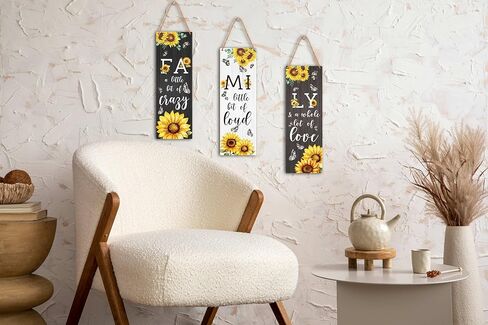 Zmyollo Family Wall Decor Sign, 3 Pieces Sunflower Wooden Sign With Rope, Rustic Wall Art Decor For Home Bedroom Living Room, Artwork Gifts For Family Friend Colleague, B07 in Saudi Arabia