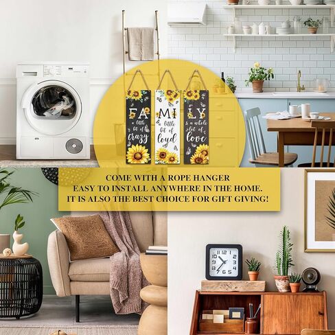 Zmyollo Family Wall Decor Sign, 3 Pieces Sunflower Wooden Sign With Rope, Rustic Wall Art Decor For Home Bedroom Living Room, Artwork Gifts For Family Friend Colleague, B07 in Saudi Arabia