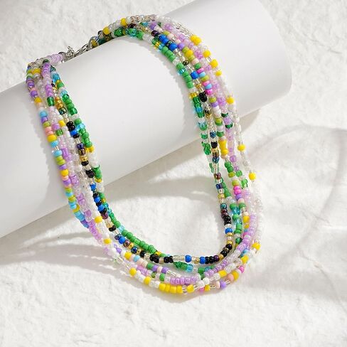 5Pcs Layered Beaded Necklaces for Women Dainty Colorful Bohemian Multilayer Stackable Beads Choker Necklace Set Summer Beach Jewelry Birthday Gifts for Women Best Friend Her in Saudi Arabia