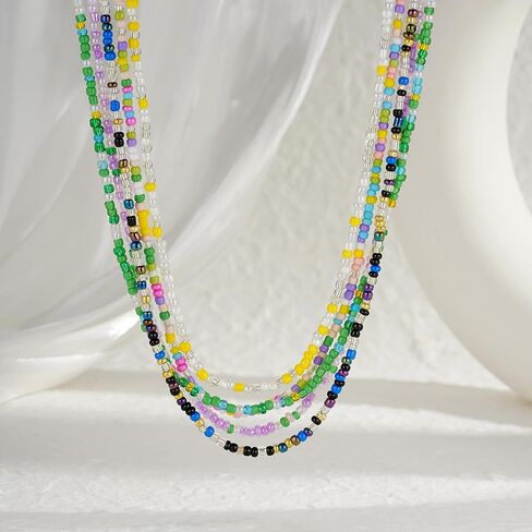 5Pcs Layered Beaded Necklaces for Women Dainty Colorful Bohemian Multilayer Stackable Beads Choker Necklace Set Summer Beach Jewelry Birthday Gifts for Women Best Friend Her in Saudi Arabia