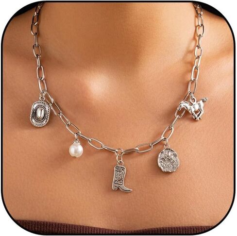 Frodete Western Necklace for Women Cowgirl Accessories for Women Country Concert Cowboy Necklace Jewelry Gifts in Saudi Arabia