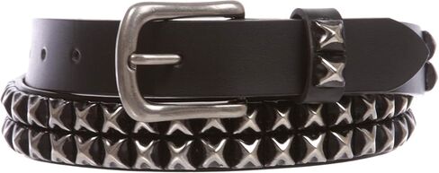 Snap On Two Row Punk Rock Star Distressed Black Studded Leather Belt in Saudi Arabia