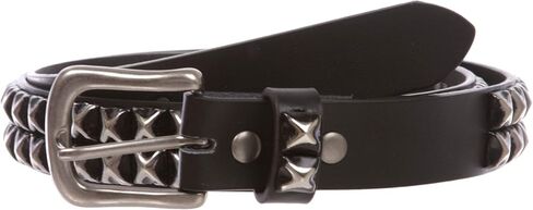 Snap On Two Row Punk Rock Star Distressed Black Studded Leather Belt in Saudi Arabia