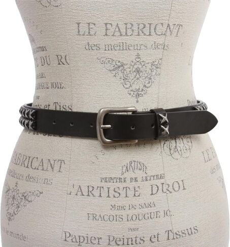 Snap On Two Row Punk Rock Star Distressed Black Studded Leather Belt in Saudi Arabia