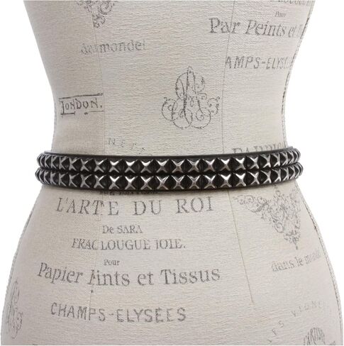 Snap On Two Row Punk Rock Star Distressed Black Studded Leather Belt in Saudi Arabia