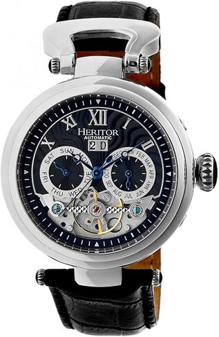 HERITOR Ganzi Automatic Watch for Men – 44mm Men’s Semi-Skeleton Watch with 35-Jewel Movement, 316L Stainless Steel Case, Sapphire-Coated Crystal, Leather Strap (HERHR3305) in Saudi Arabia