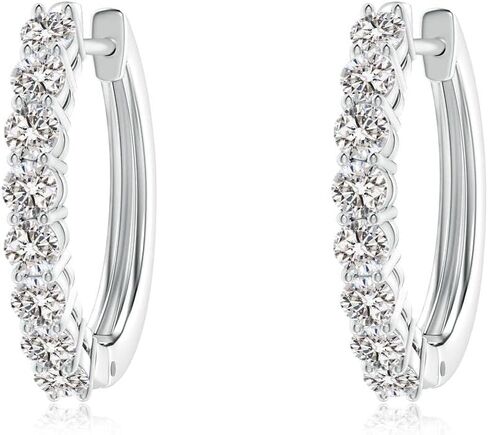 ANGARA Natural Diamond Earrings for Women | Airline-Set Diamond Hinged Hoop Earrings in 14K Solid Gold/Platinum | April Birthday, Anniversary, Gemstone Jewellery Gift in Saudi Arabia